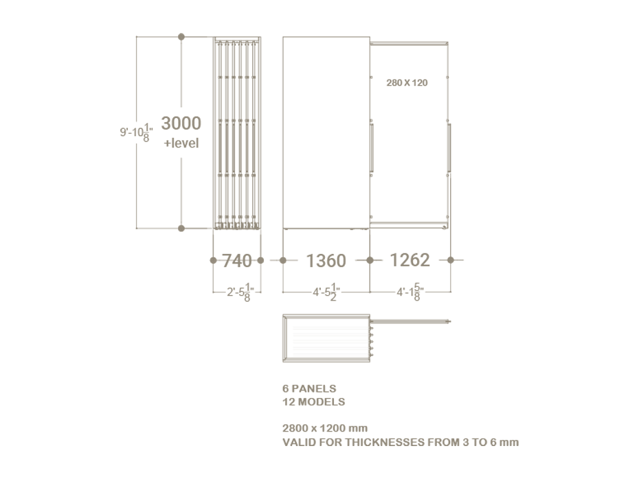 Expositor corredero para azulejos de gran formato Denver 2800/12 Plano