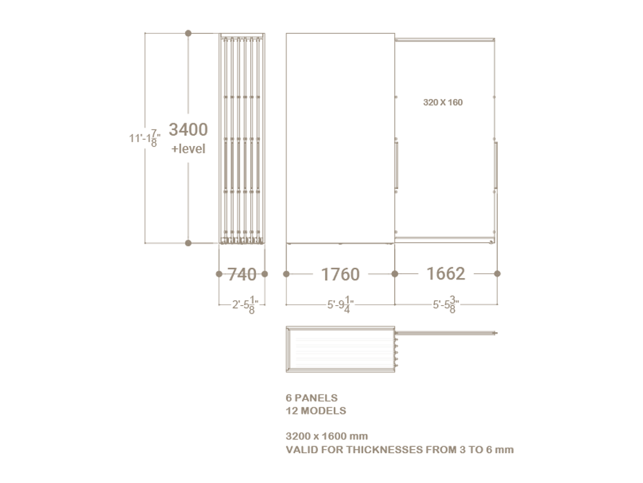 Expositor corredero para azulejos de gran formato Denver 3200/12 Plano