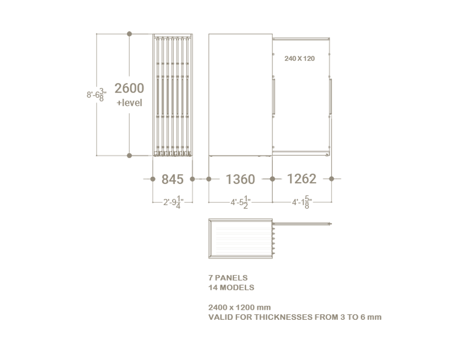 Expositor corredero para azulejos de gran formato Denver 2400/14 Plano
