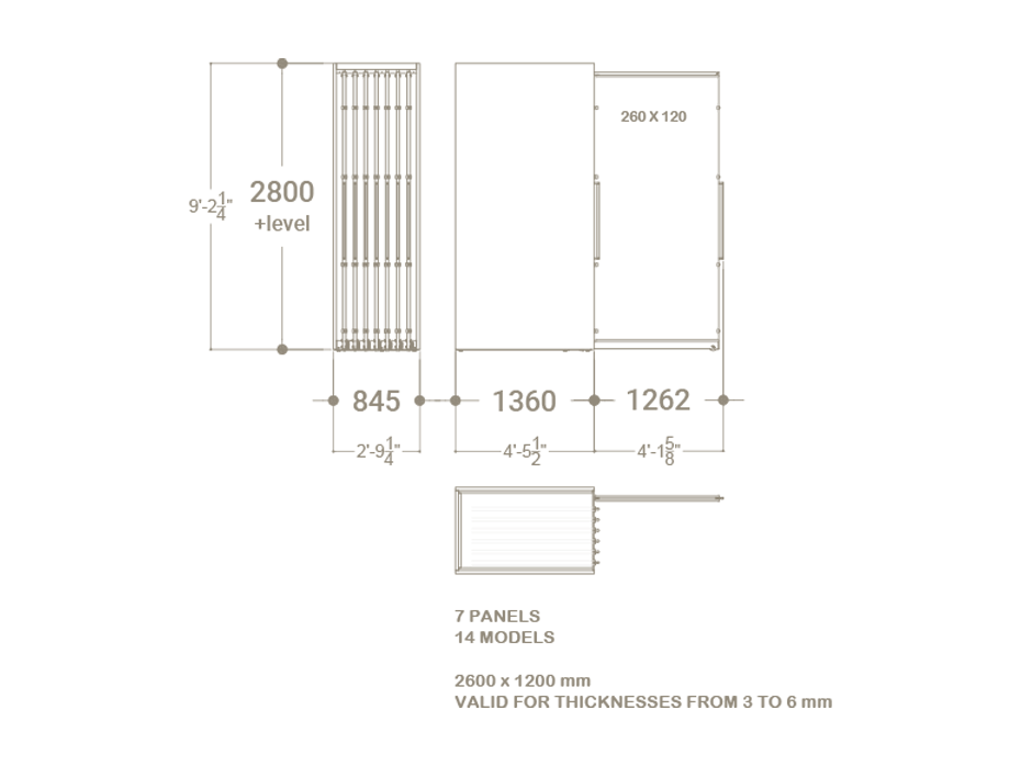 Expositor corredero para azulejos de gran formato Denver 2600/14 Plano