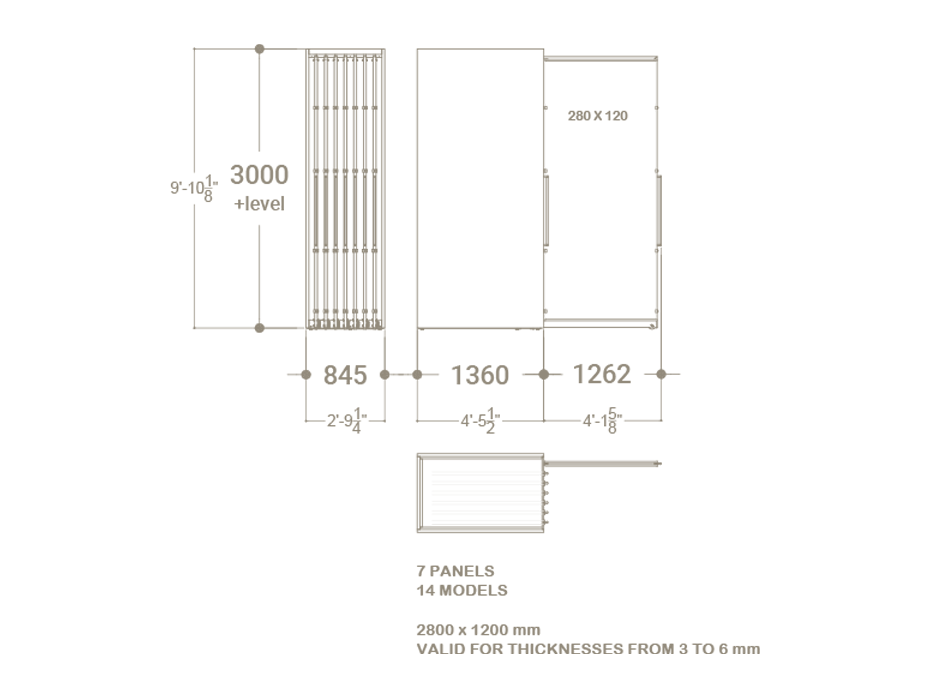 Expositor corredero para azulejos de gran formato Denver 2800/14 Plano