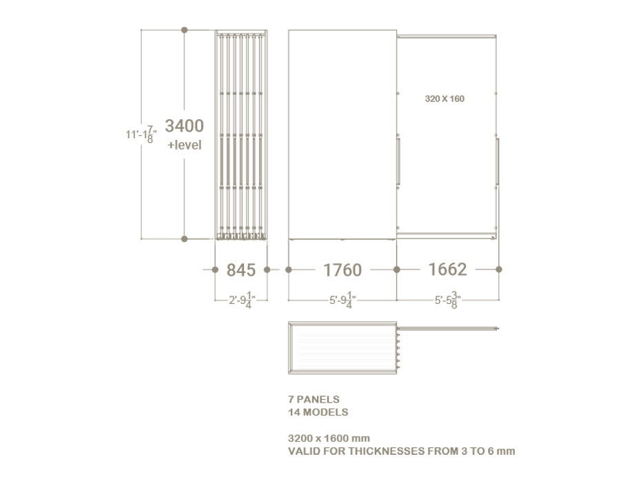 Expositor corredero para azulejos de gran formato Denver 3200/14 Plano