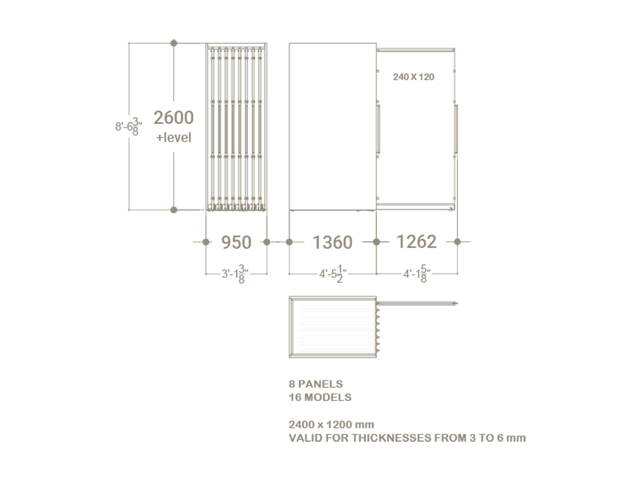 Expositor corredero para azulejos de gran formato Denver 2400/16 Plano