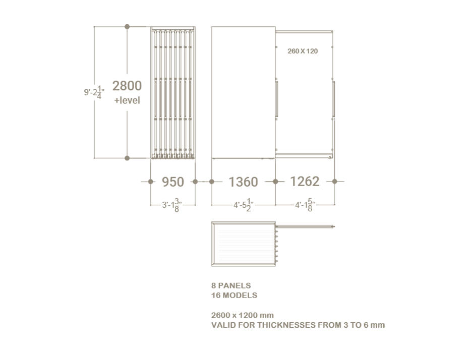 Expositor corredero para azulejos de gran formato Denver 2600/16 Plano