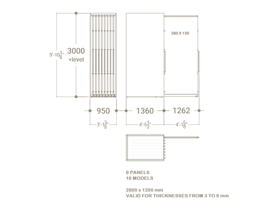 Expositor corredero para azulejos de gran formato Denver 2800/16 Plano