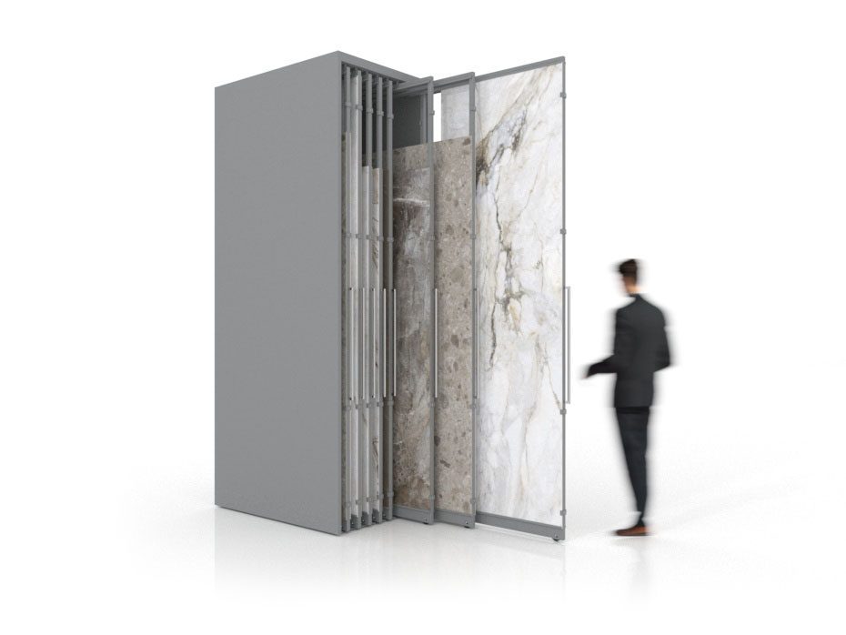 Expositor para azulejos multiformato Denver Polivalente Plata 16 frontal