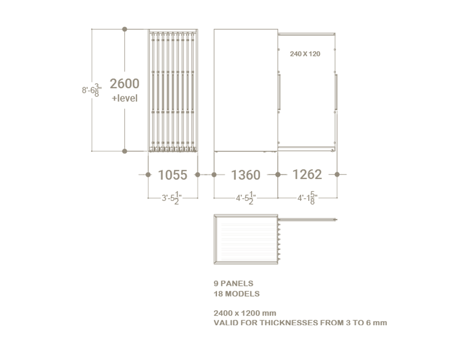Expositor corredero para azulejos de gran formato Denver 2400/18 Plano
