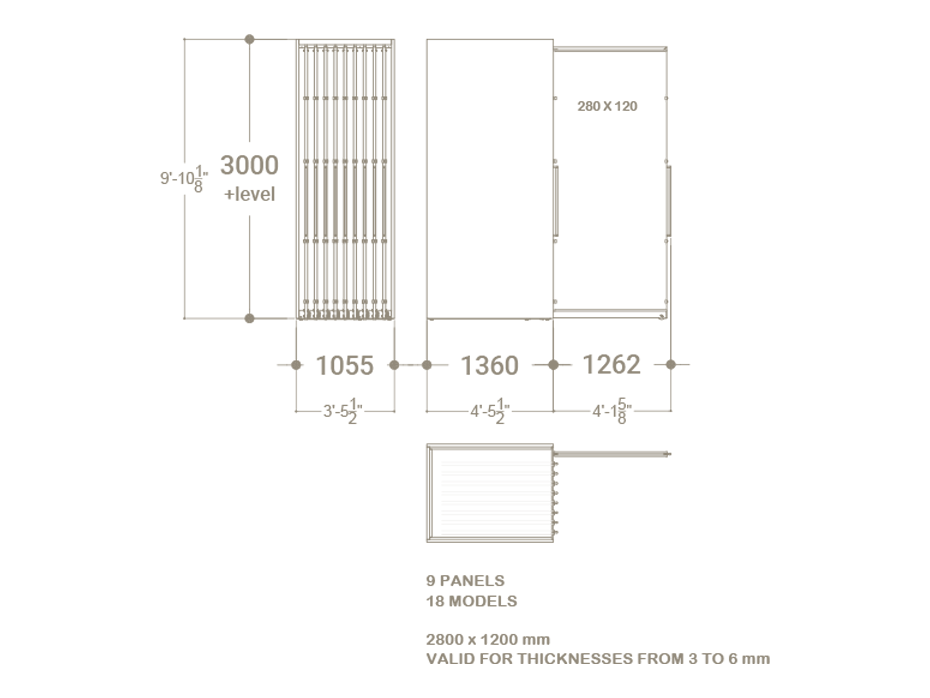Expositor corredero para azulejos de gran formato Denver 2800/18 Plano