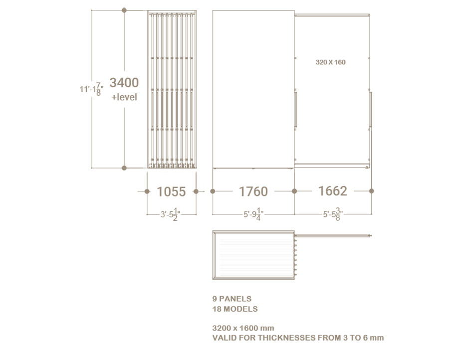 Expositor corredero para azulejos de gran formato Denver 3200/18 Plano