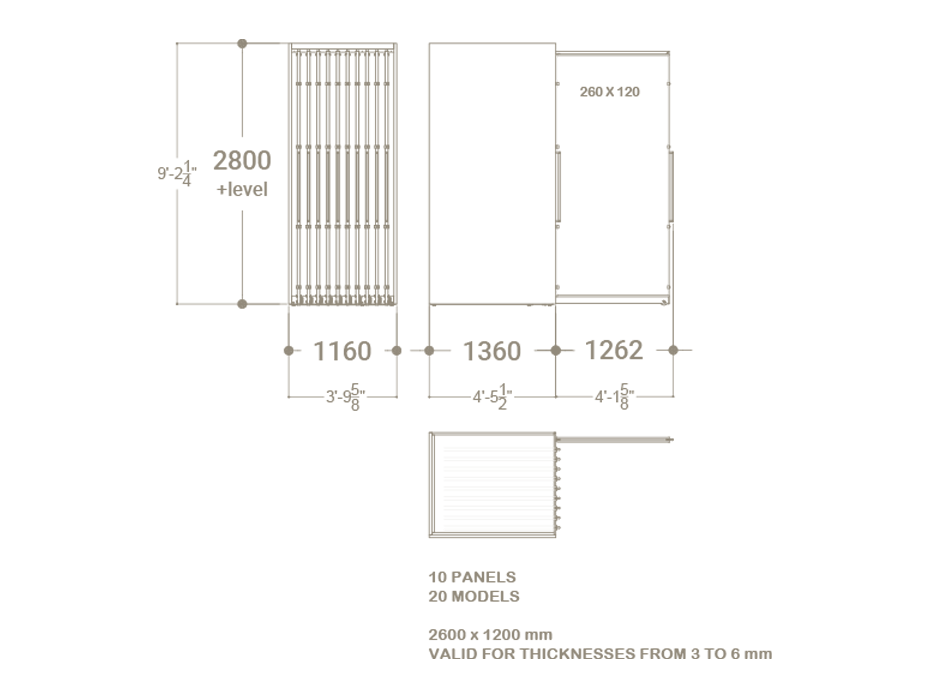 Expositor corredero para azulejos de gran formato Denver 2600/18 Plano