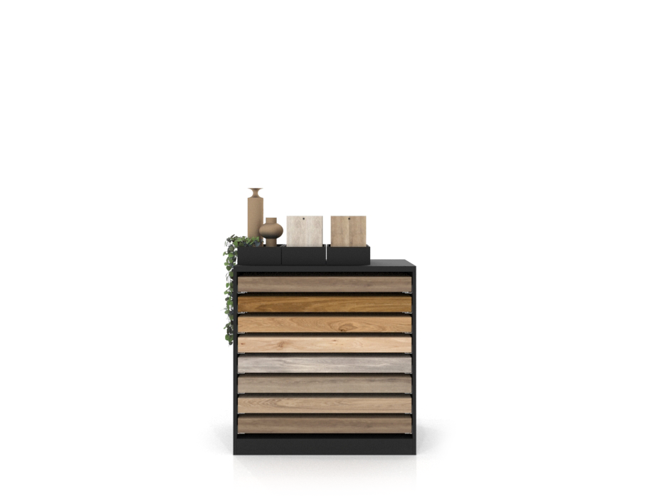 Cajonera para exponer parqué Drawer negro frontal