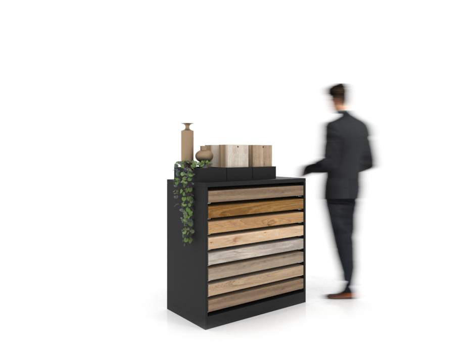 Cajonera para exponer parqué Drawer negro lateral