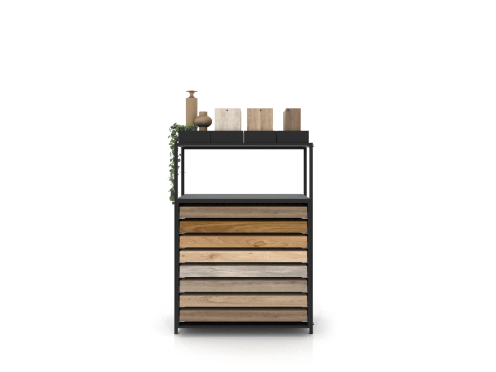 Expositor para parqué Drawer Central negro frontal