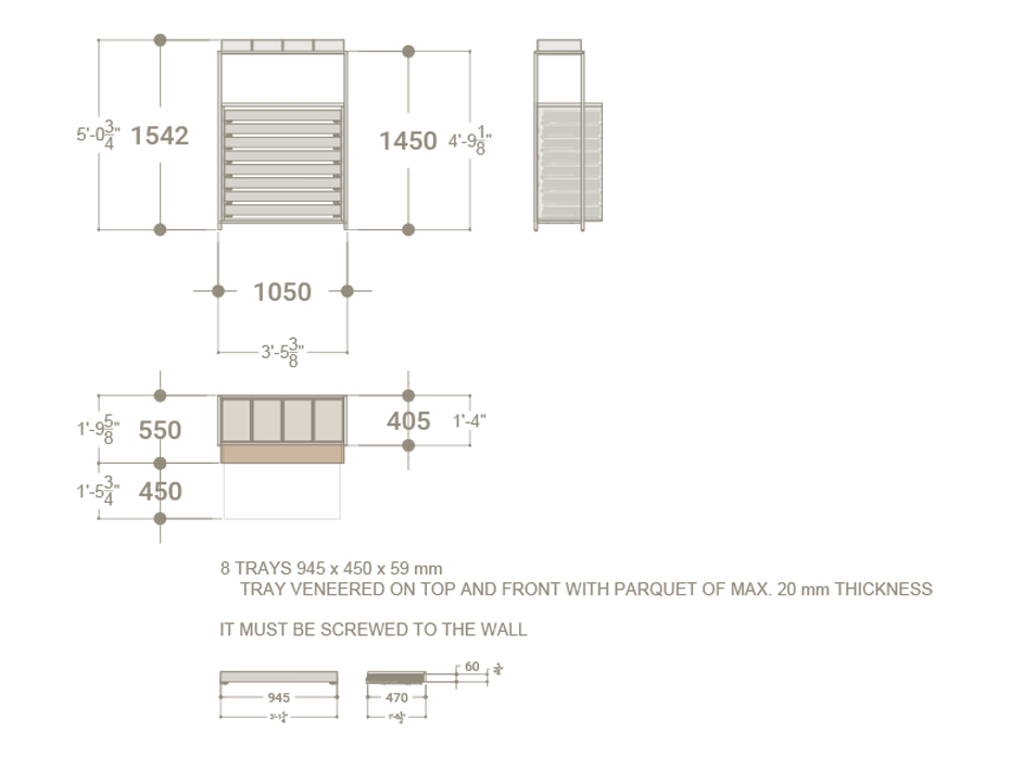 Cajonera para exponer parqué Drawer wall plano