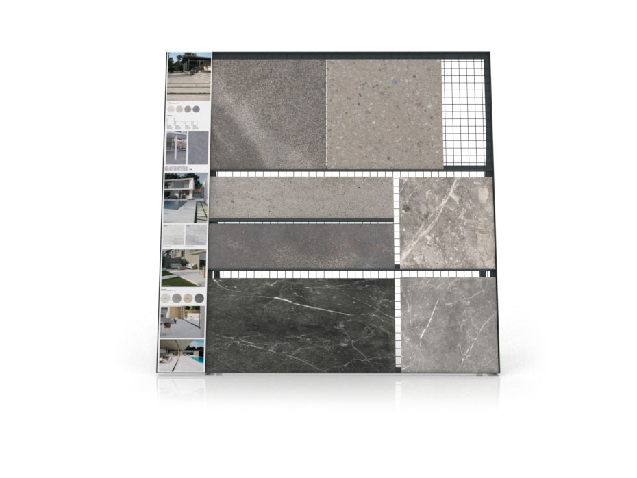 Expositor de rejilla para exponer azulejos Grid Outdoor antracita frontal