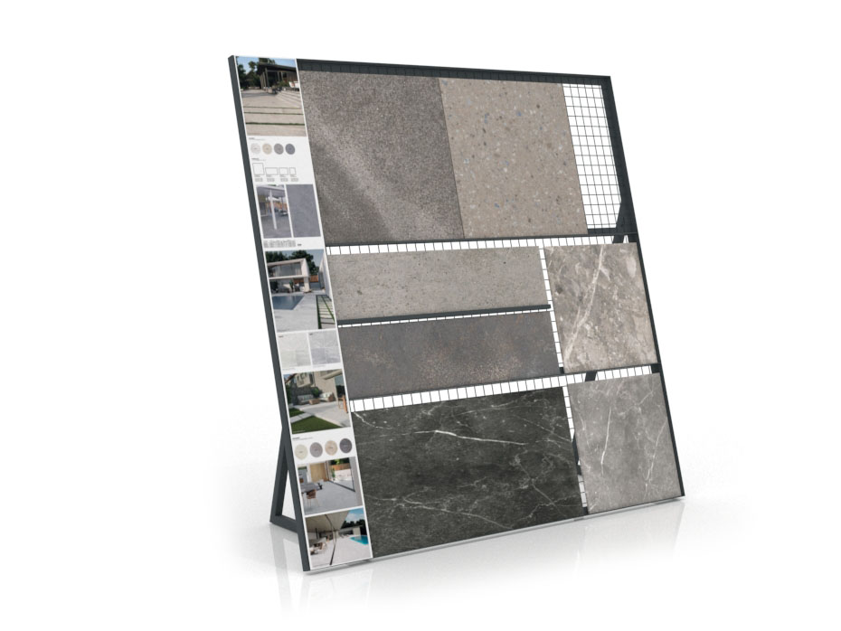 Expositor de rejilla para exponer azulejos Grid Outdoor antracita lateral