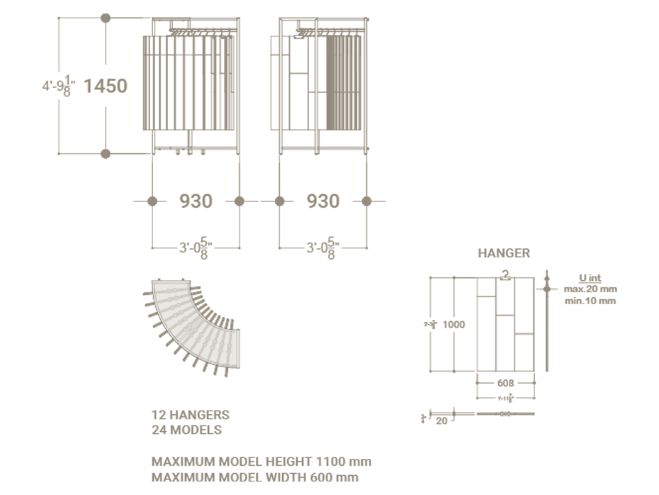 Expositor tipo perchero para exponer madera Hanger Curvo plano