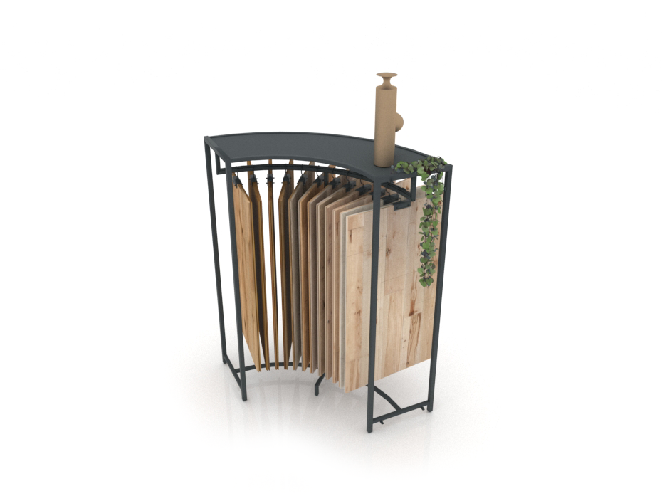 Expositor tipo perchero para exponer madera Hanger Curvo antracita aerea