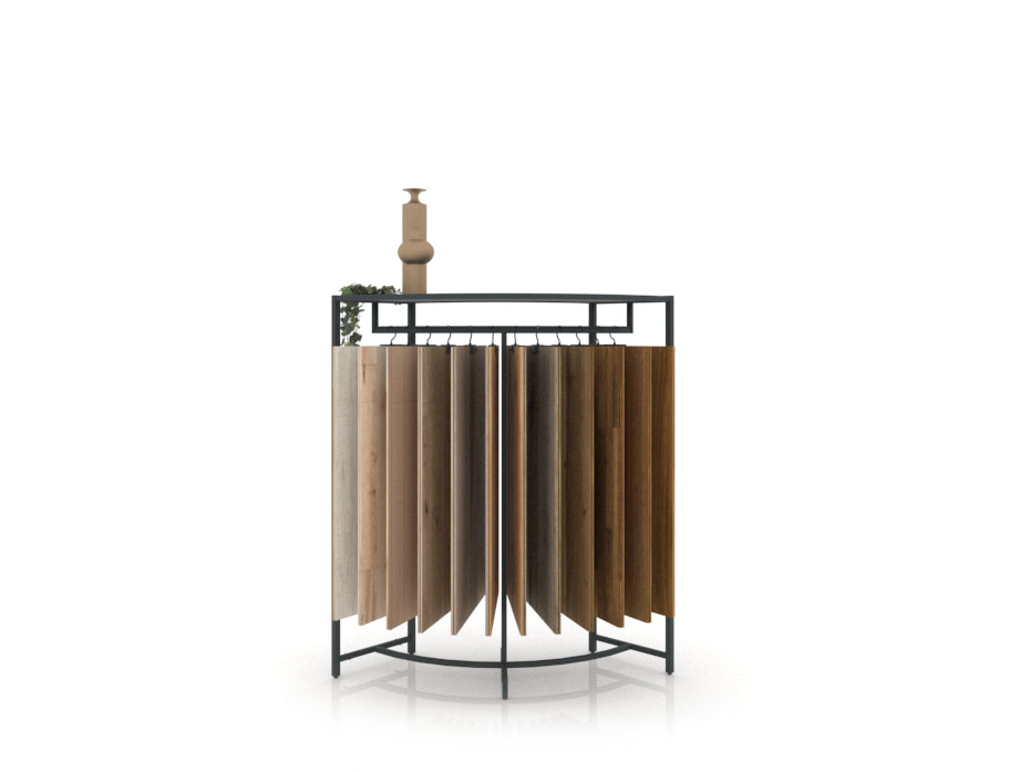 Expositor tipo perchero para exponer madera Hanger Curvo antracita frontal