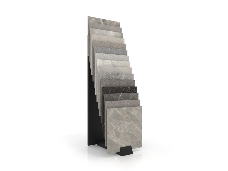 Expositor para exponer azulejos en exterior Jónico negro lateral 10