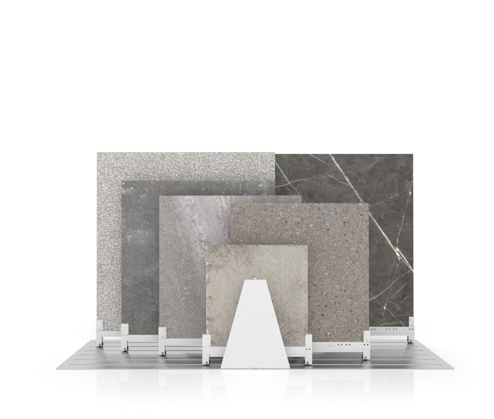 Expositor de cerámica tipo corredero Kansas L 6P Doble cara Blanco frontal