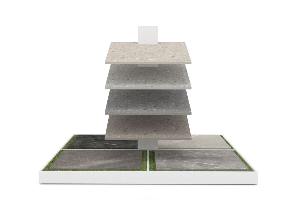 Expositor de azulejos para exterior Kio 4P Outdoor blanco frontal 75x75
