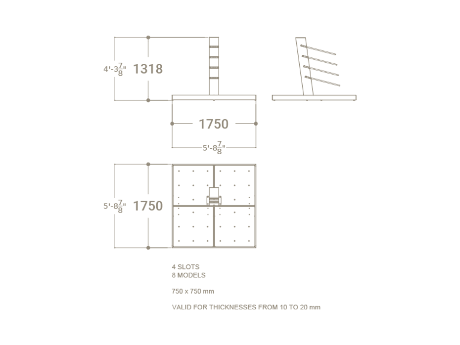 Expositor de azulejos para exterior Kio 4P Outdoor 75x75 plano