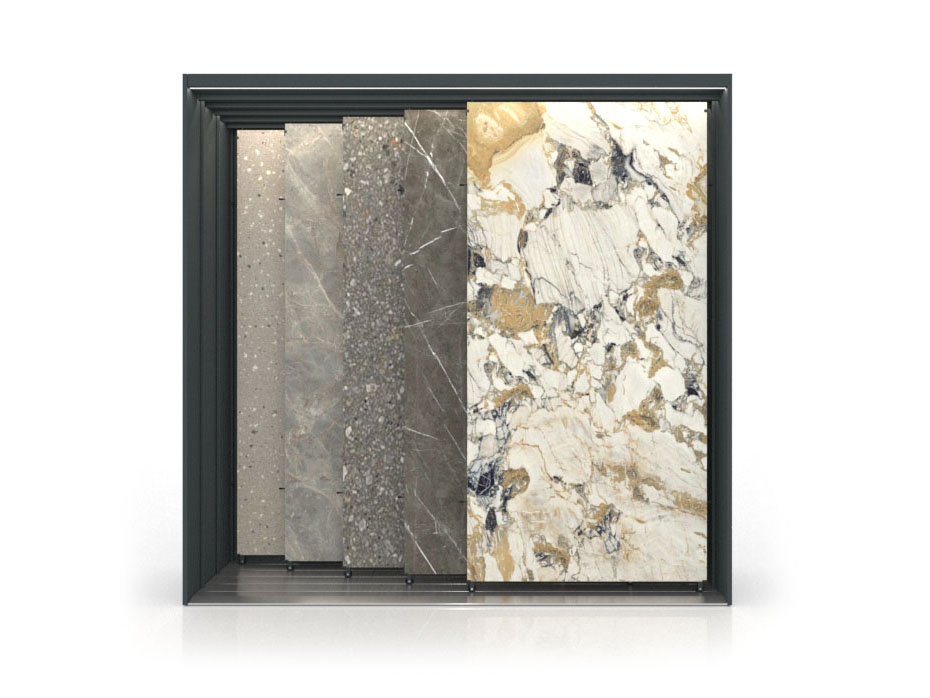 Expositor personalizable para azulejos Módulo 3500_ 5 luz antracita frontal