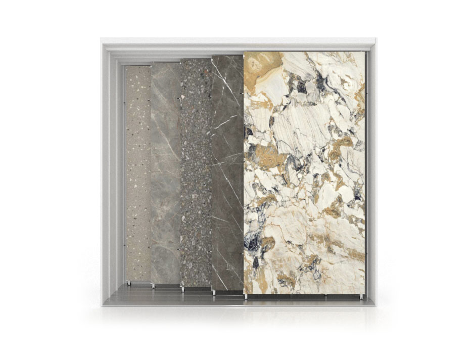 Expositor personalizable para azulejos Módulo 3500_ 5 blanco frontal