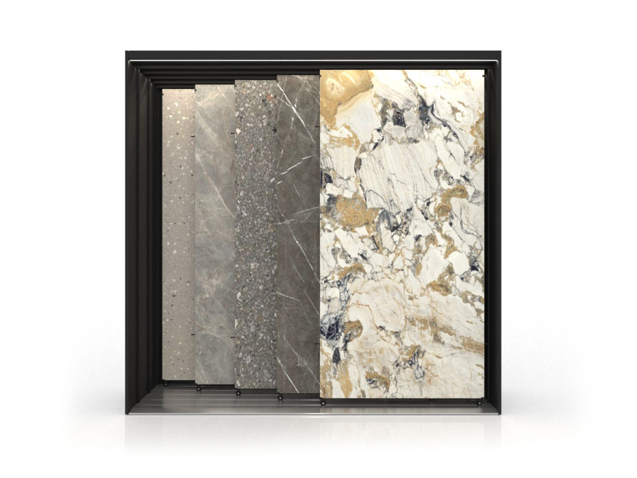 Expositor personalizable para azulejos Módulo 3500_ 5 luz negro frontal
