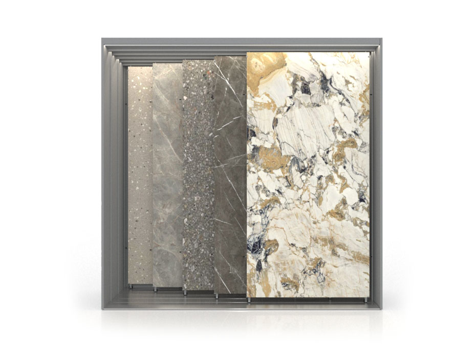 Expositor personalizable para azulejos Módulo 3500_ 5 luz plato frontal