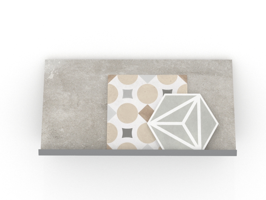 Expositor de azulejos Mini Estante plata frontal