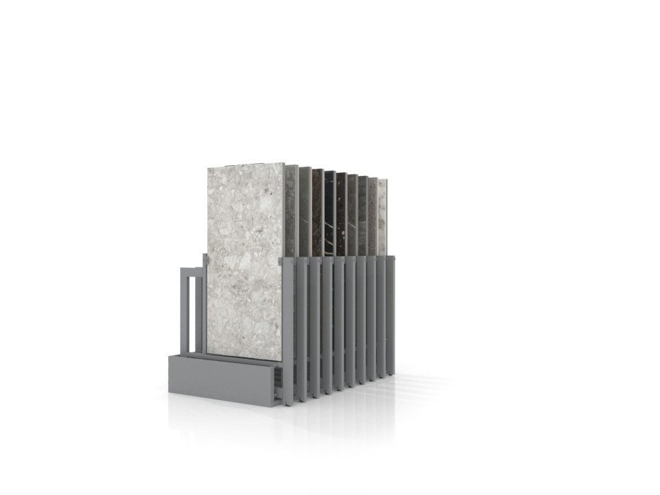 Exhibidores de pisos cerámicos Misuri 20 plata 120x60 frontal