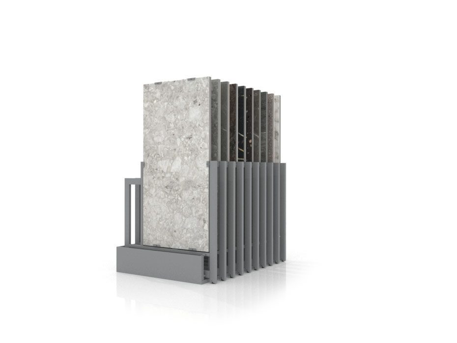 Exhibidores de pisos cerámicos Misuri 20 plata 75x150 frontal