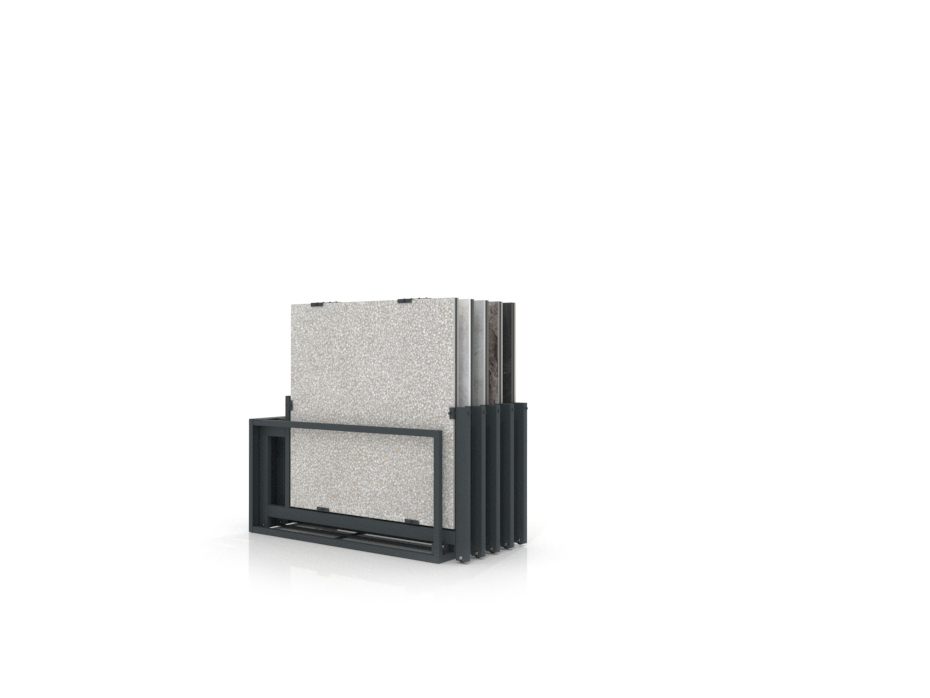 Mueble expositor de azulejos Nebraska 10 antracita 100x100 frontal