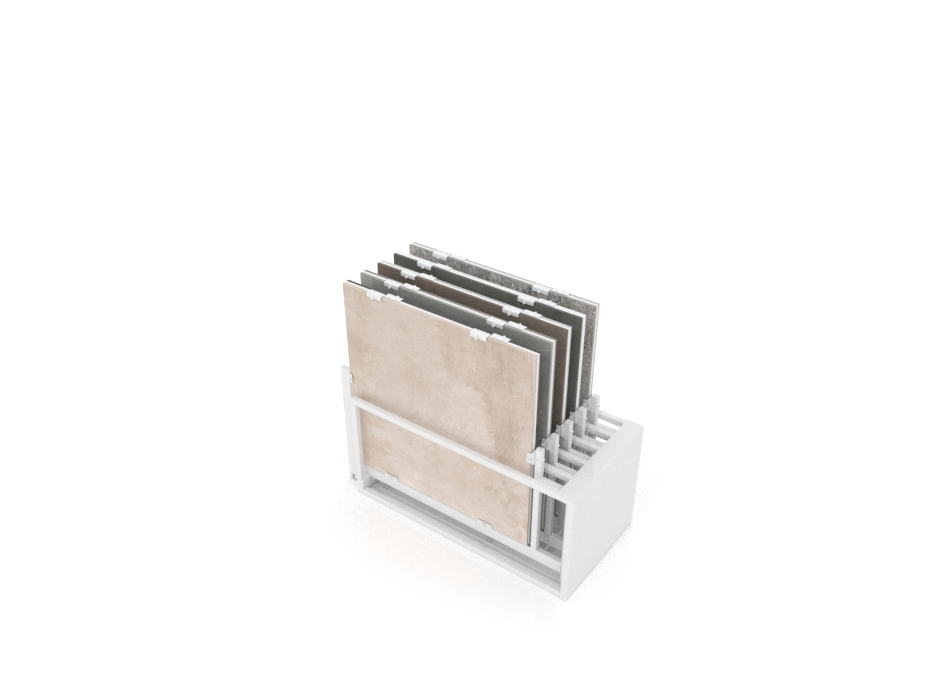 Mueble expositor de azulejos Nebraska 10 100x100 blanco trasera