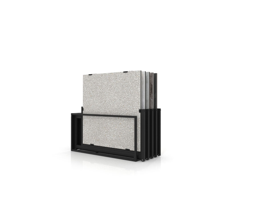 Mueble expositor de azulejos Nebraska 10 negro 120x120 lateral