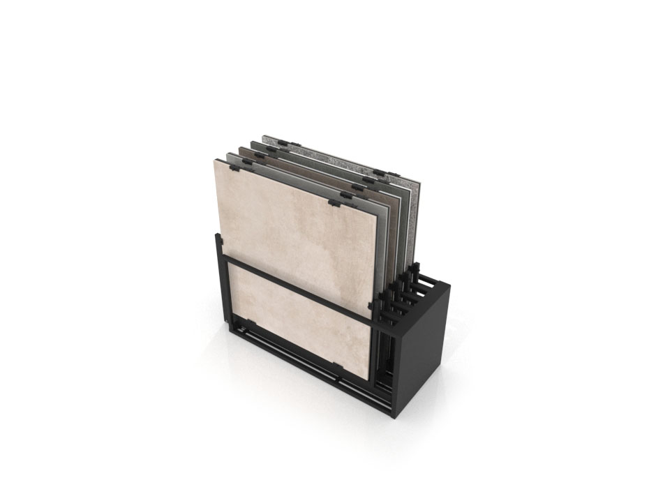 Mueble expositor de azulejos Nebraska 10 negro 120x120 aerea