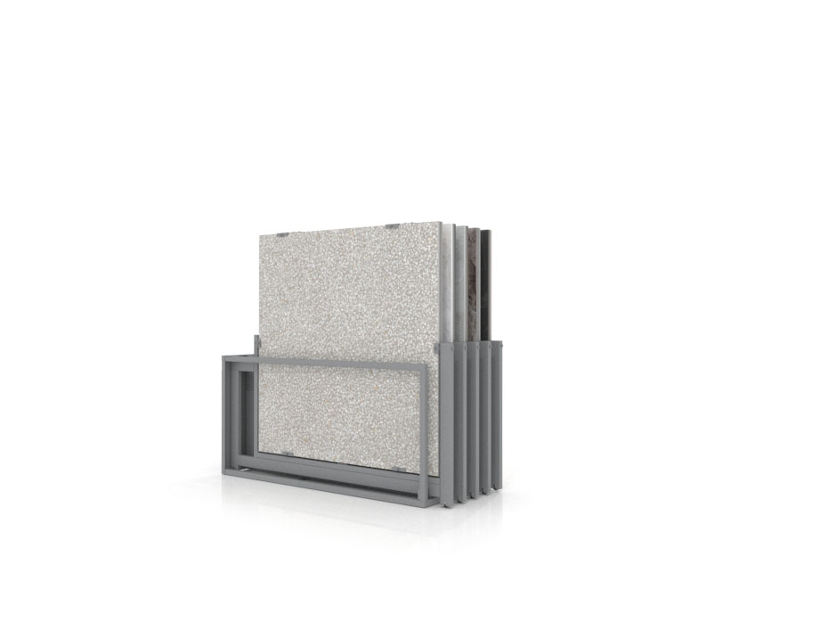 Mueble expositor de azulejos Nebraska 10 120x120 plata frontal