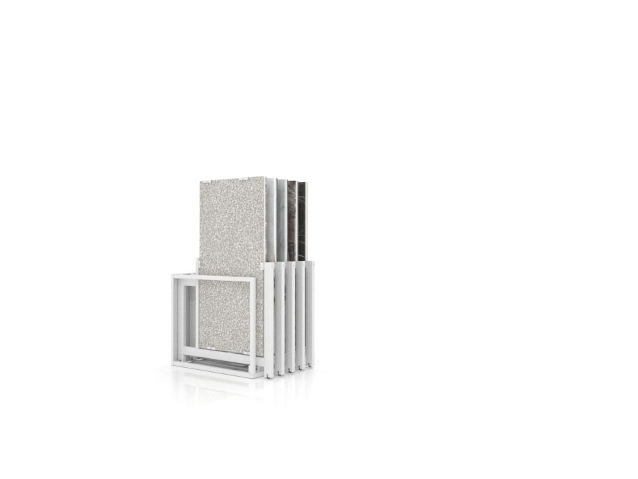 Mueble expositor de azulejos Nebraska 10 blanco 120x60 frontal