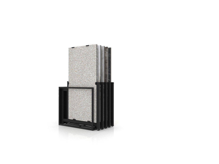 Mueble expositor de azulejos Nebraska 10 negro 150x75 frontal