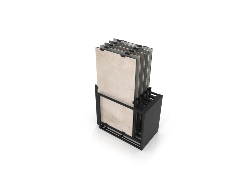 Mueble expositor de azulejos Nebraska 10 150x75 negro trasera