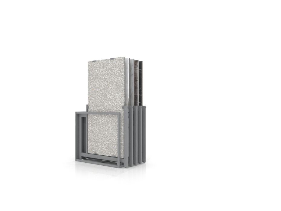 Mueble expositor de azulejos Nebraska 10 plata 150x75 frontal
