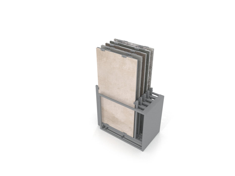 Mueble expositor de azulejos Nebraska 10 150x75 plata trasera