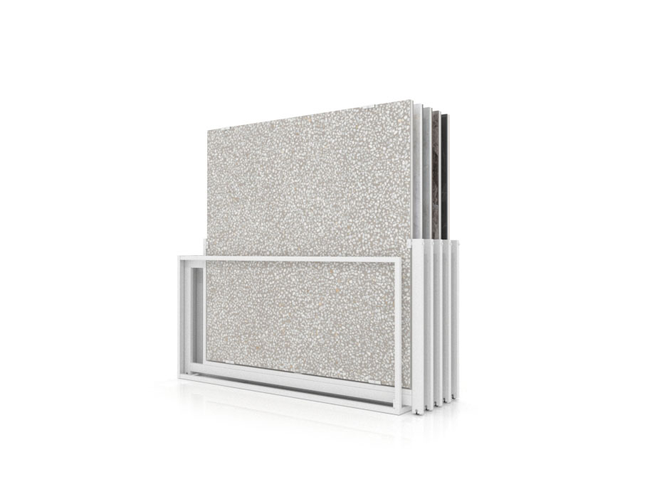 Mueble expositor de azulejos Nebraska 10 blanco 160x160 frontal