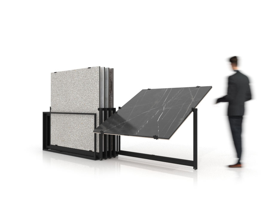 Mueble expositor de azulejos Nebraska 10 negro 160x160 abierto
