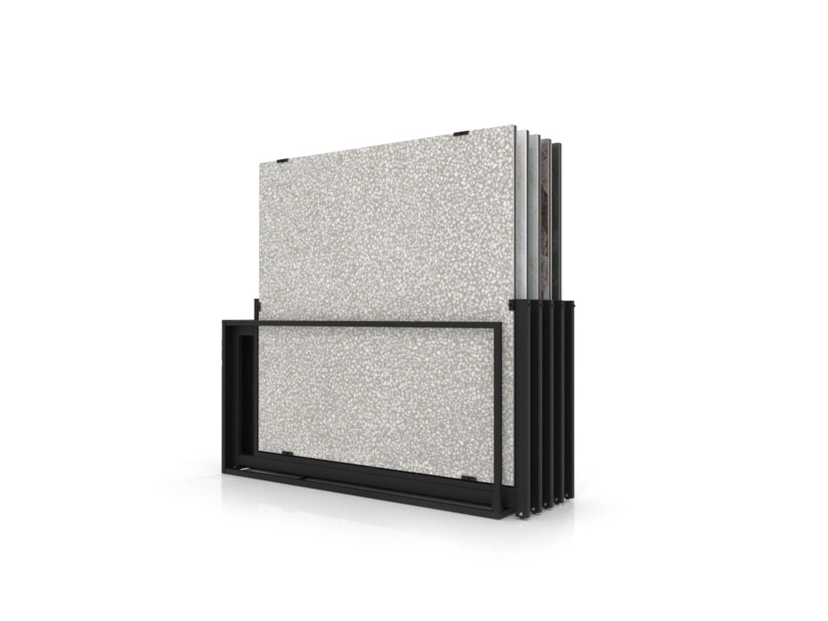 Mueble expositor de azulejos Nebraska 10 negro 160x160 frontal