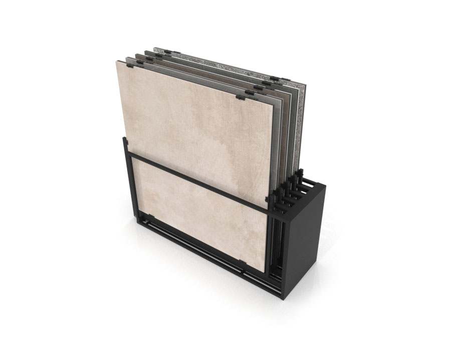Mueble expositor de azulejos Nebraska 10 negro 160x160 aerea
