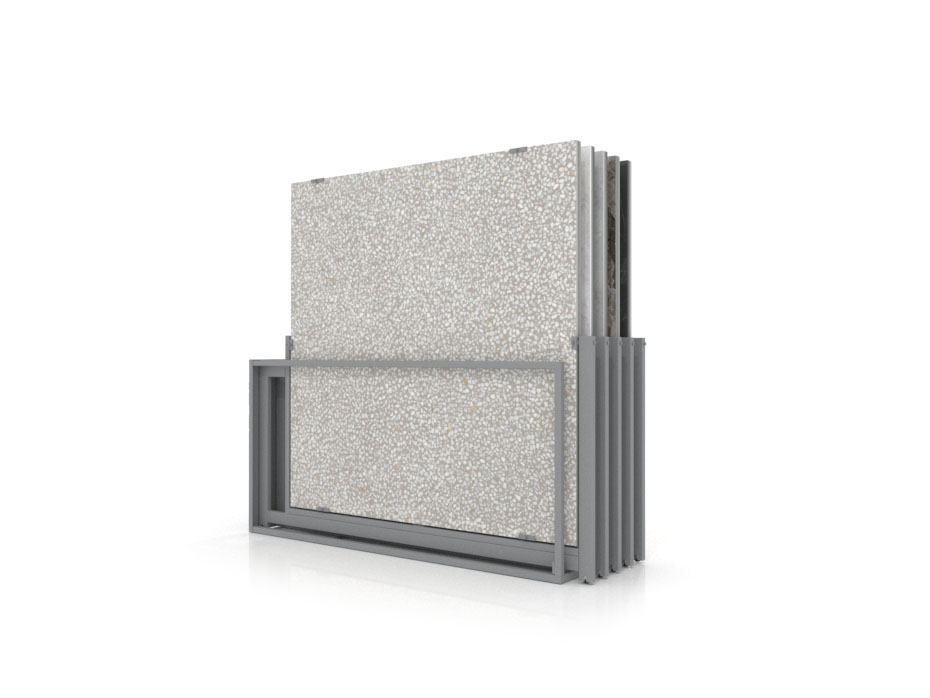 Mueble expositor de azulejos Nebraska 10 plata 160x160 frontal
