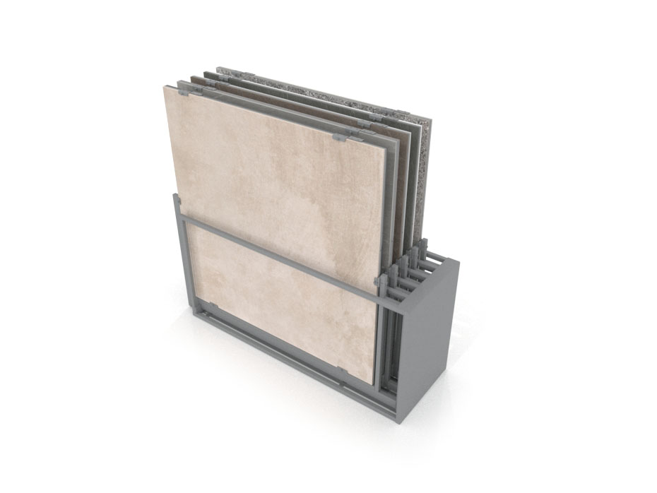 Mueble expositor de azulejos Nebraska 10 plata 160x160 aerea